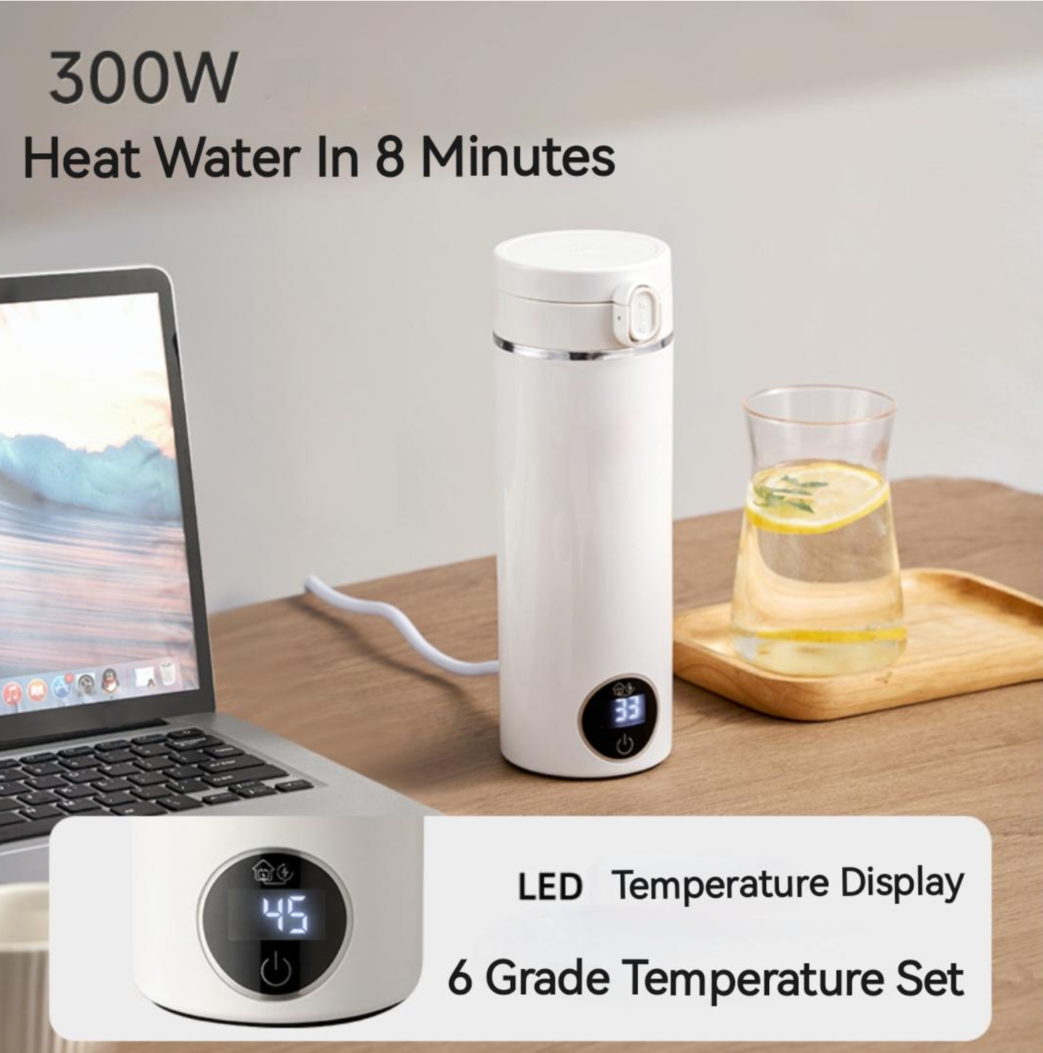 Portable Smart Heating Thermos Bottle – 500ML Electric Travel Kettle (LED Display)